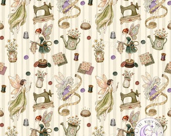 Fairy Seamless Pattern PNG, Vintage Sewing Fairies, Cottagecore Floral Digital Paper