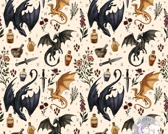 Dragon Seamless Pattern PNG, Fantasy Magical Creatures Bookish Design, Book Lover Digital Paper