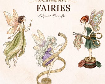 Fairy Clipart Bundle, Fantasy Fairytale PNG, Watercolor Cottagecore Decor