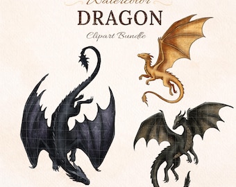 Dragon Clipart Bundle, Dark Fantasy Dragon PNG, Gothic Clipart, RPG Printable Wall Art