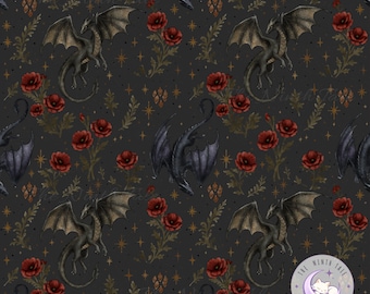 Black Dragon Seamless Pattern PNG, Gothic Fantasy Dragons and Roses, Dark Academia Digital Paper