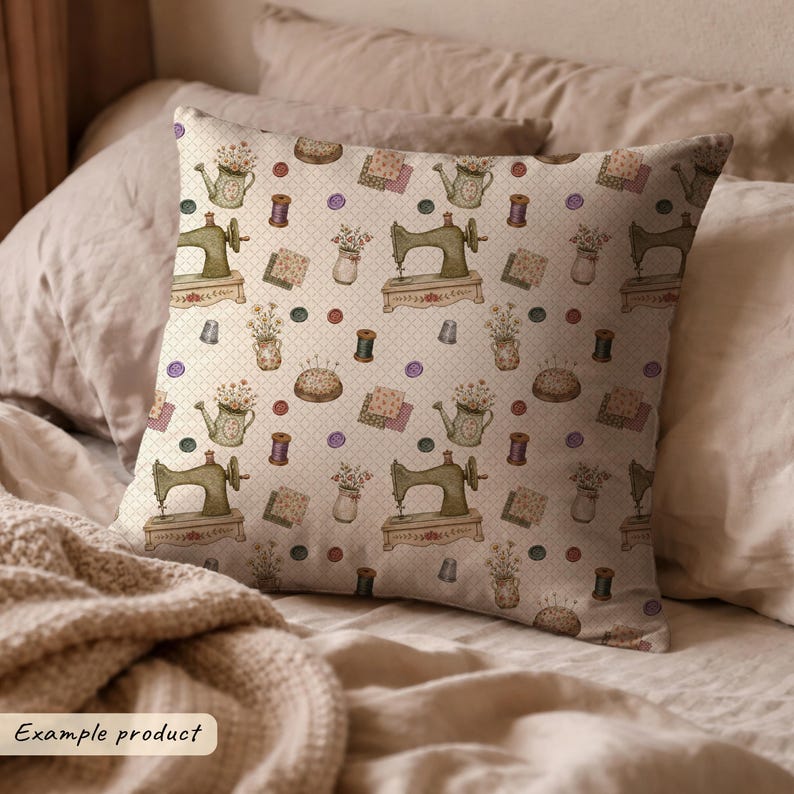 Vintage Sewing Seamless Pattern PNG, Floral Sewing Machine Digital ...