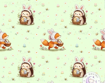 Easter Seamless Pattern, Cute Woodland Animal Easter Nursery Pattern, Spring Bunny Ears Design, Commercial Use