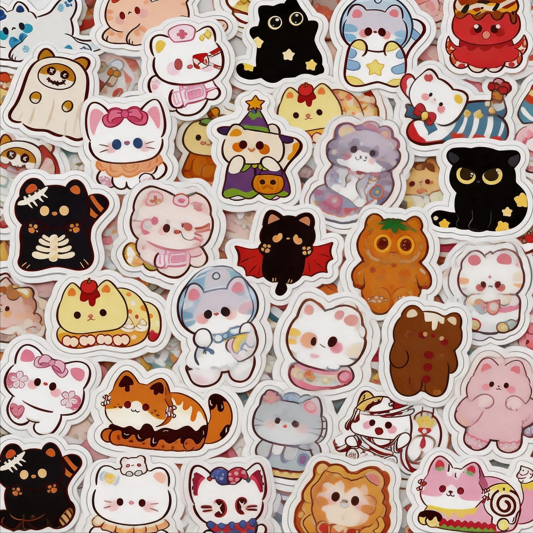 Cute Cat Sticker Pack 50pcs Kawaii Animal Vinyl Stickers for Laptop ...