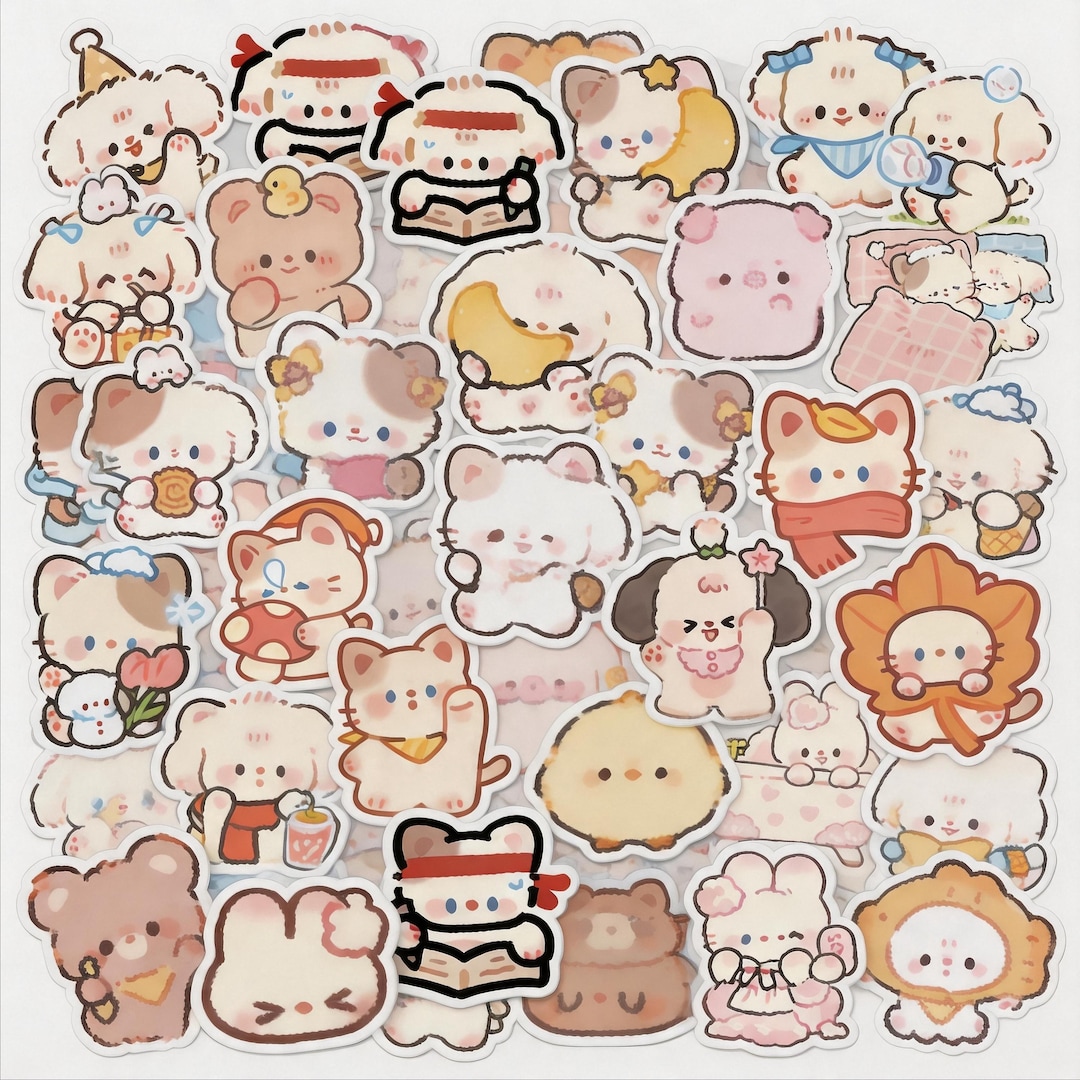 Cute Pastel Animal Sticker Pack, Kawaii Cat Bunny Puppy Bear Vinyl ...