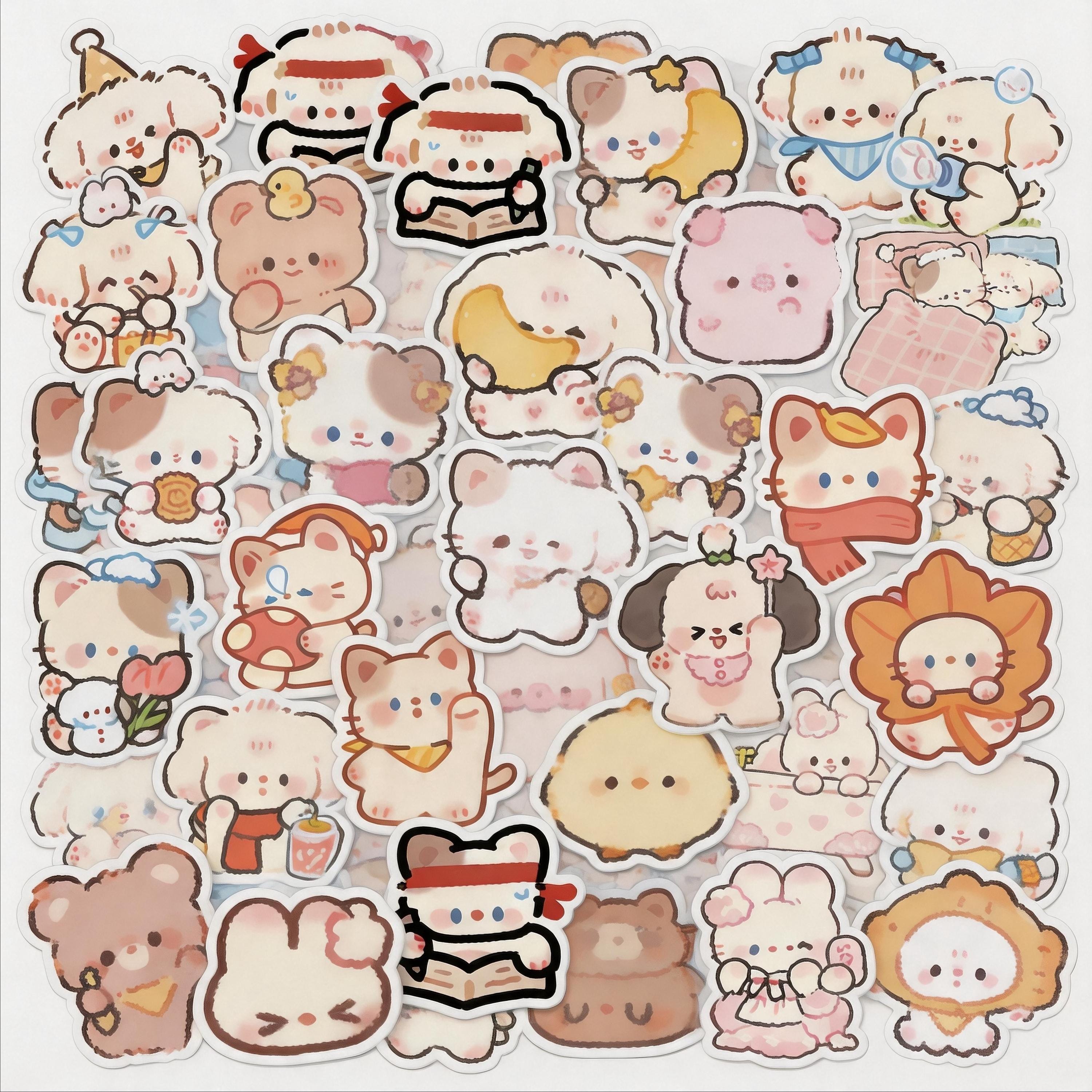 Cute Pastel Animal Sticker Pack, Kawaii Cat Bunny Puppy Bear Vinyl ...