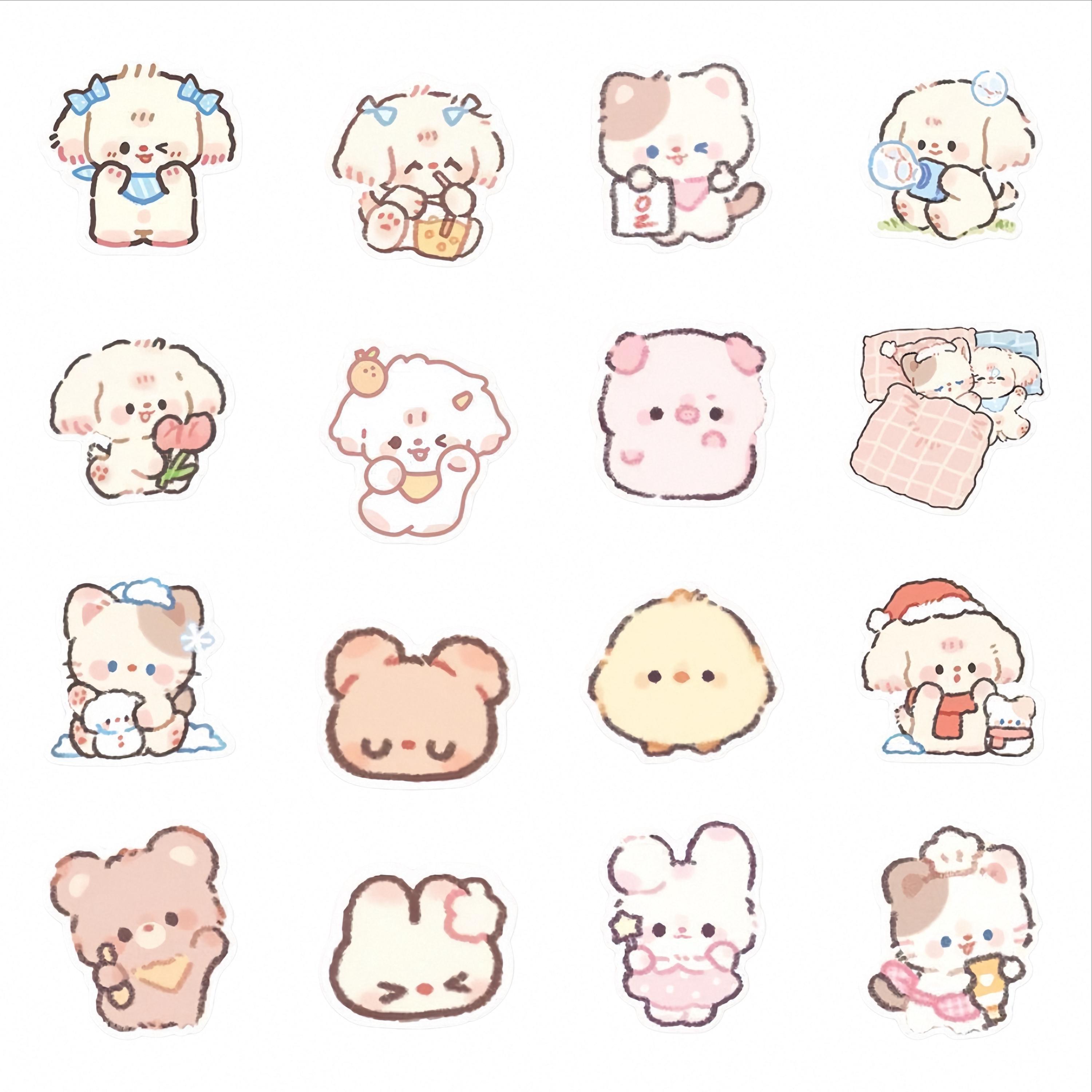 Cute Pastel Animal Sticker Pack, Kawaii Cat Bunny Puppy Bear Vinyl ...