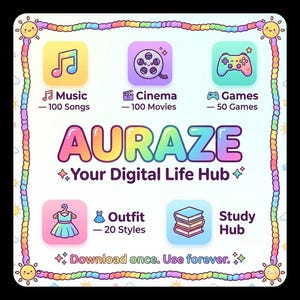 Auraze — Aplicación digital GenZ / Música, películas, juegos, atuendos y centro de estudio