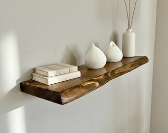 Solid Wood Live Edge Shelf, Heavy Duty Wall Mounted, Farmhouse Decor, Entryway Wall Storage