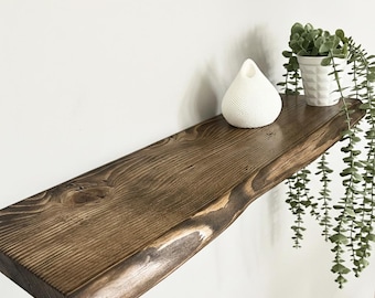 Live Edge Walnut Wall Mounted Shelf, Solid Wood Floating Shelf, Rustic Farmhouse Kitchen Decor