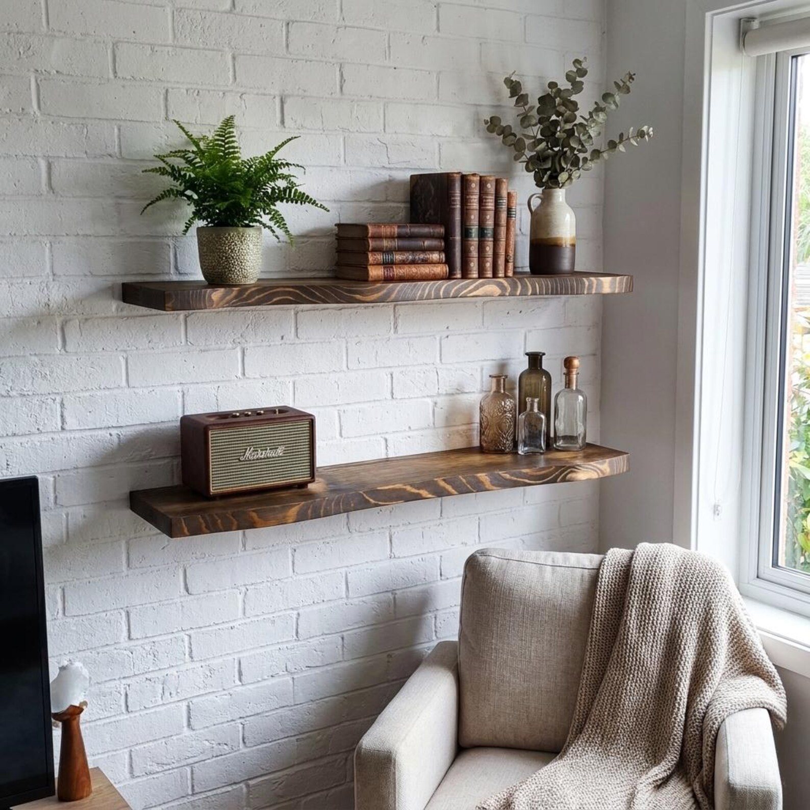 Live Edge Floating Shelf for Home Office, Solid Wood Wall Shelf ...