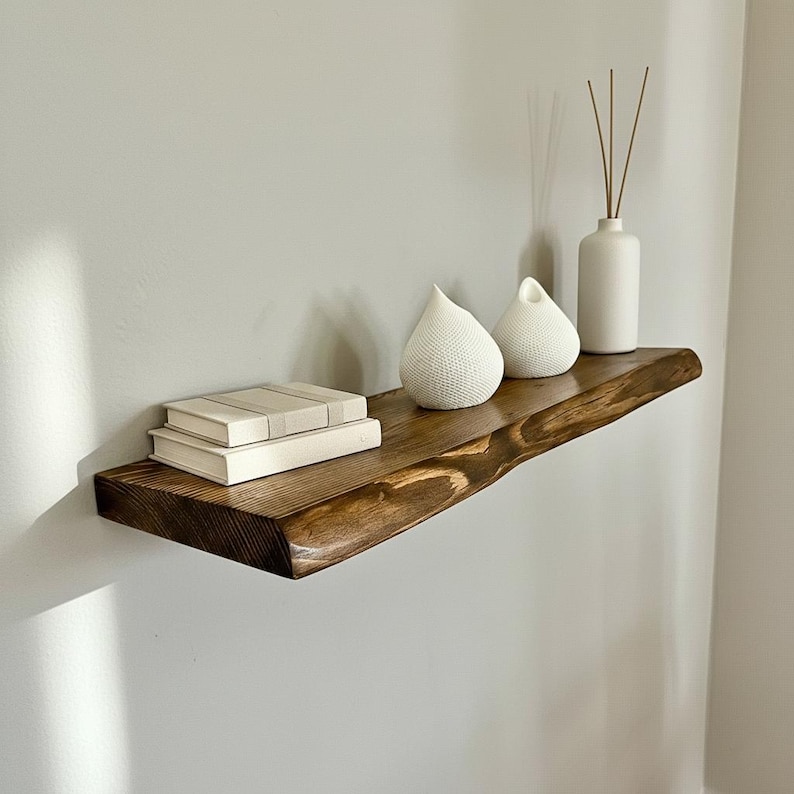 Live Edge Floating Shelf, Handmade Solid Wood Shelf, Rustic Wall Shelf ...