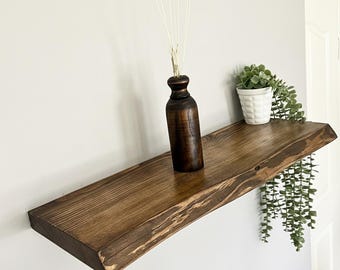 Rustic Live Edge Floating Shelf, Wooden Book Shelf, Farmhouse Decor, Bathroom Kitchen Wall Shelves