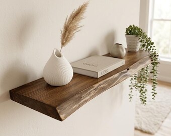 Solid Wood Shelf, Floating Bookshelf, Rustic Wall Mounted Shelves, Entryway or Bathroom Storage