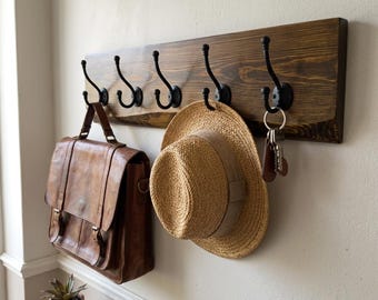 Live Edge Coat Rack, Wooden Wall Hooks, Rustic Wall Mounted Coat Rack, Entryway Jacket Hat Key Holder, Handmade Wood Rack