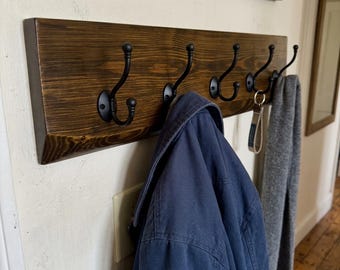 Wood Wall Hook Rack, Live Edge Coat Rack, Rustic Entryway Organizer, Handmade Jacket Hat Bag Key Holder