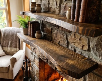 Live Edge Floating Shelf, Fireplace Mantel Shelf, Solid Wood Wall Shelf, Minimalist Desk Setup Decor, Rustic Modern Storage