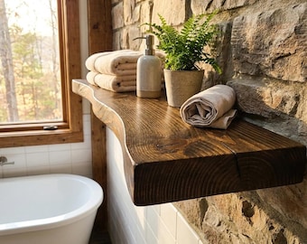 Live Edge Bathroom Shelf, Floating Wood Shelf, Solid Wood Wall Shelf, Rustic Modern Bathroom Decor, Small Space Storage