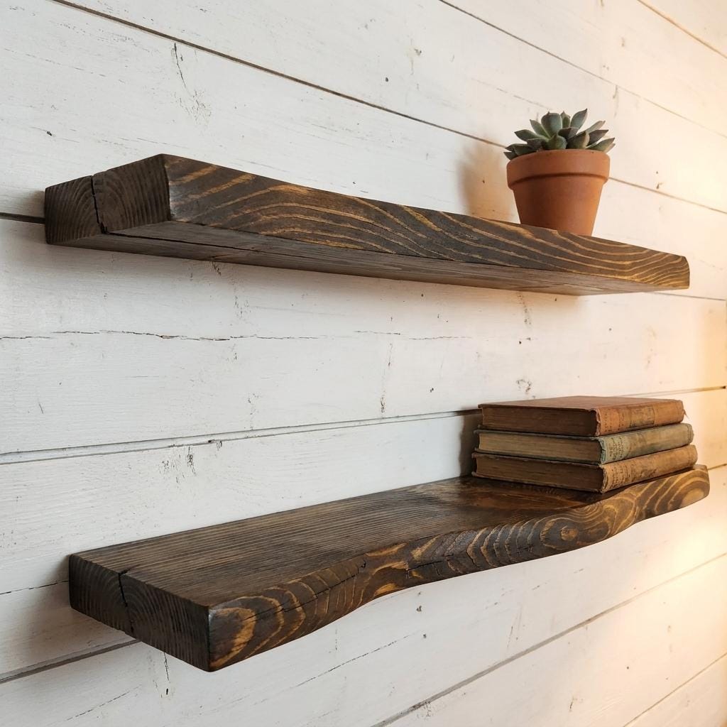 Live Edge Floating Shelf, Handmade Solid Wood Shelf, Rustic Wall Shelf ...