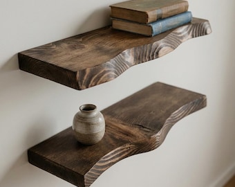 Scandinavian Live Edge Shelves, Solid Wood Wall Shelf, Minimalist Decor, New Home Gift, Rustic Farmhouse Decor