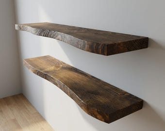 Soild Wood Floating Shelf, Live Edge Wall Mounted Shelf, Rustic Farmhouse Decor, Bathroom Shelves