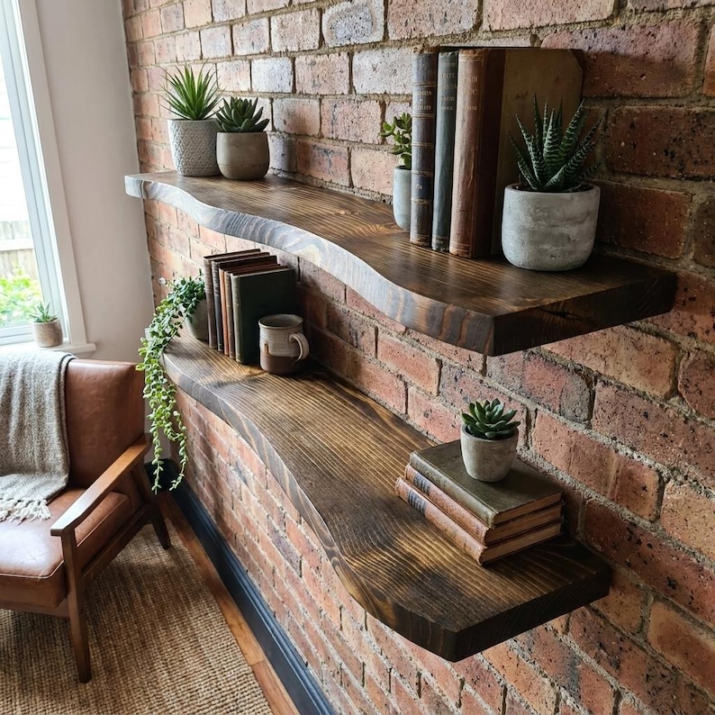 Live Edge Floating Shelf, Handmade Solid Wood Shelf, Rustic Wall Shelf ...