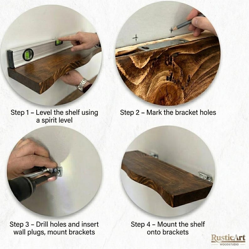 Live Edge Floating Shelf for Home Office, Solid Wood Wall Shelf ...