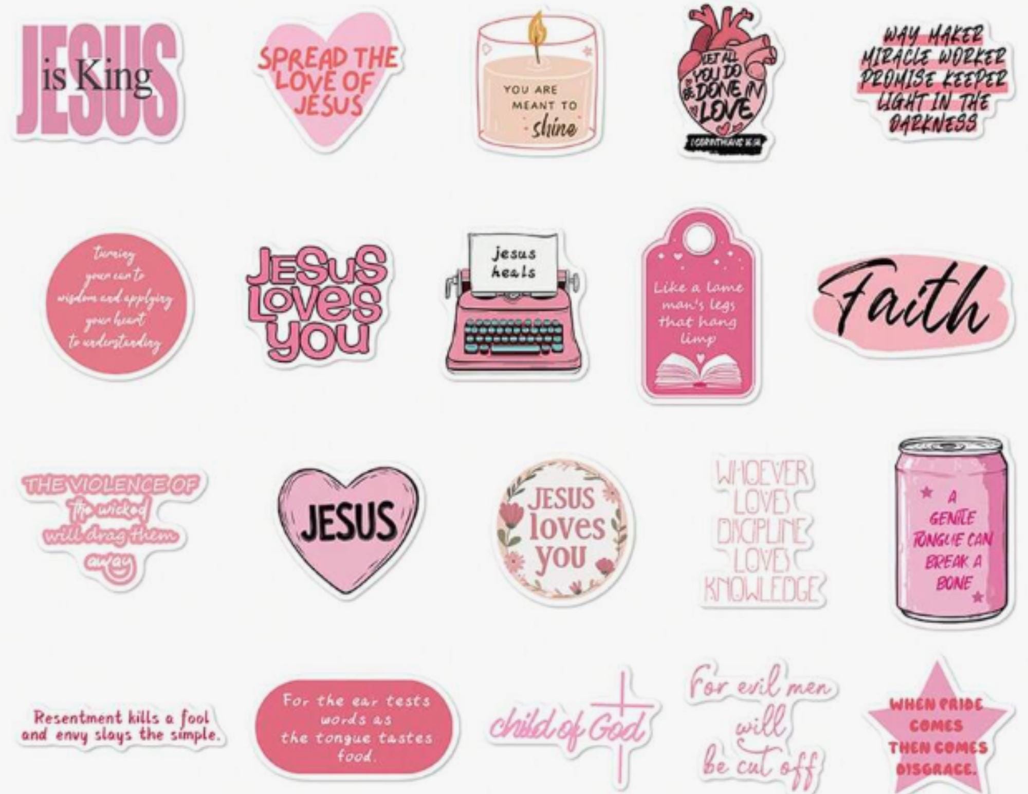 10 Random Pink Jesus Bible Verse Stickers, Waterproof Christian Decals ...