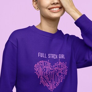 Full Stack meisjeshart grafisch sweatshirt | Ontwerp van coderingsontwikkelaars