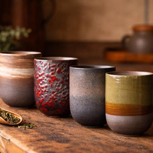 Ambachtelijke Wabi-Sabi keramische theekop – 100 ml handgemaakte, in oven veranderd Yunomi, theekop rustiek Japans aardewerk, uniek kopje glazuur, cadeau theeliefhebber