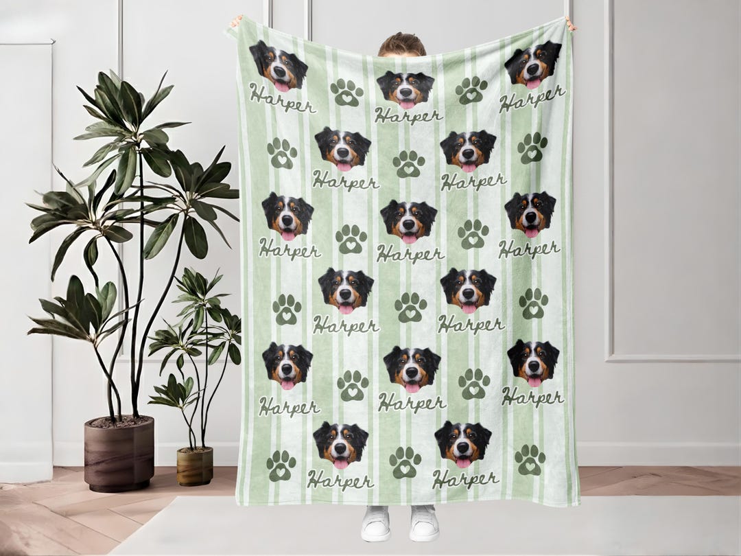 Custom Pet Photo Blanket With Name, Personalized Dog Cat Blanket, Pet ...