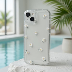 Clear Floral Pattern Phone Case: Botanical Daisy Design, Slim Protective Cover