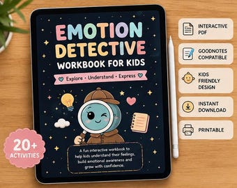 Cuaderno de trabajo "Detective de las emociones" para niños / Material imprimible para la regulación emocional / Diario de sentimientos para niños / Actividades de aprendizaje socioemocional / Planificador GoodNotes