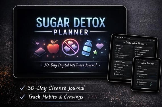 Sugar Detox Planner | 30 Day Sugar Cleanse Tracker | No Sugar Challenge Journal | Habit & Craving Tracker | iPad GoodNotes PDF