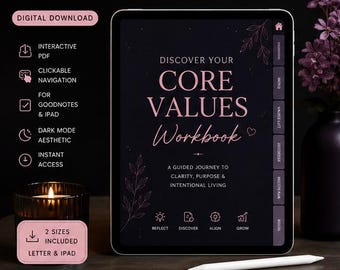 Discover Your Core Values Workbook | Self Discovery Journal | Guided Reflection Planner | Personal Growth Digital Download | GoodNotes PDF