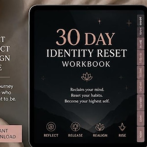 30-dagars arbetsbok för identitetsåterställning, digital självförbättringsplanerare, livsåterställningsdagbok, tankesättstransformation, målsättning, iPad-planerare