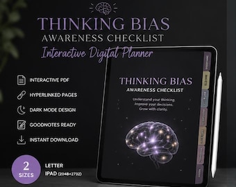 Thinking Bias Awareness Checklist | Cognitive Distortion Workbook | Self Reflection Planner | Decision Making Journal | Mental Clarity PDF