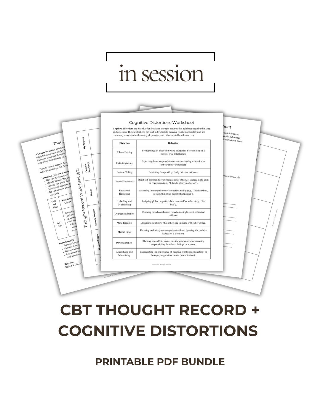 CBT Thought Record Cognitive Distortions Worksheet Printable Therapy ...
