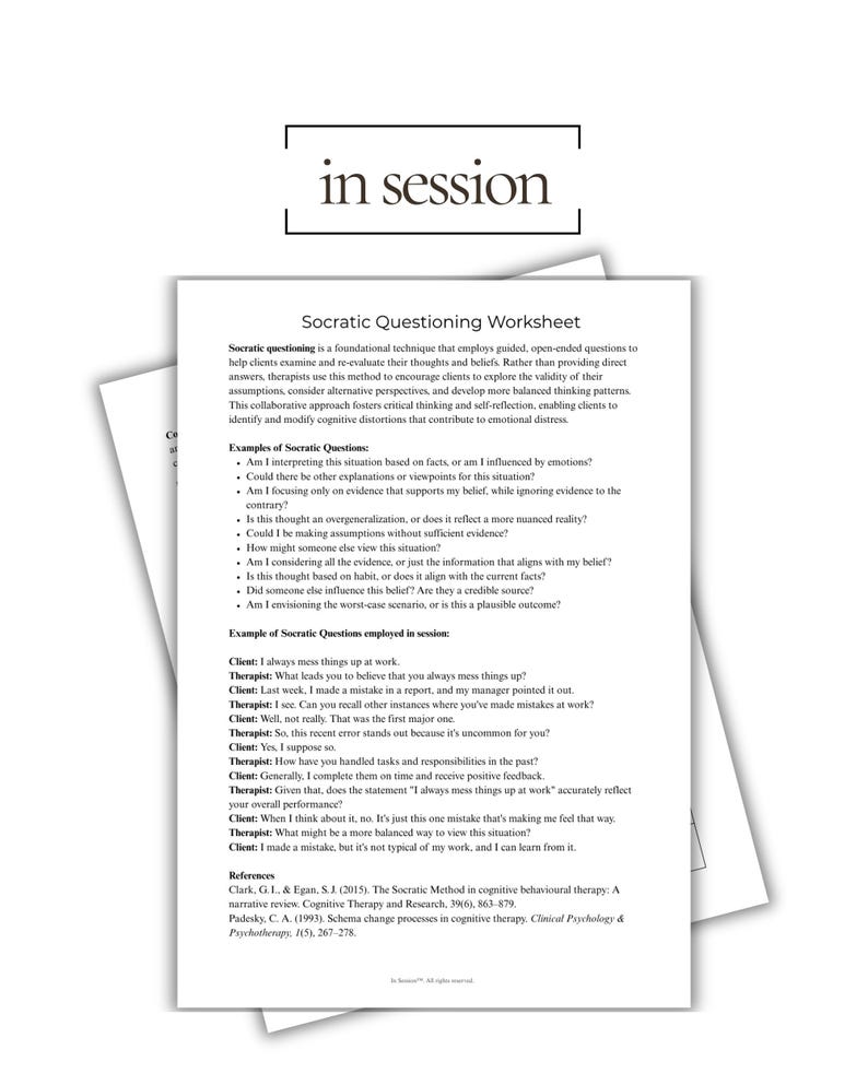 Socratic Questioning Worksheet CBT Therapy Printable Cognitive ...