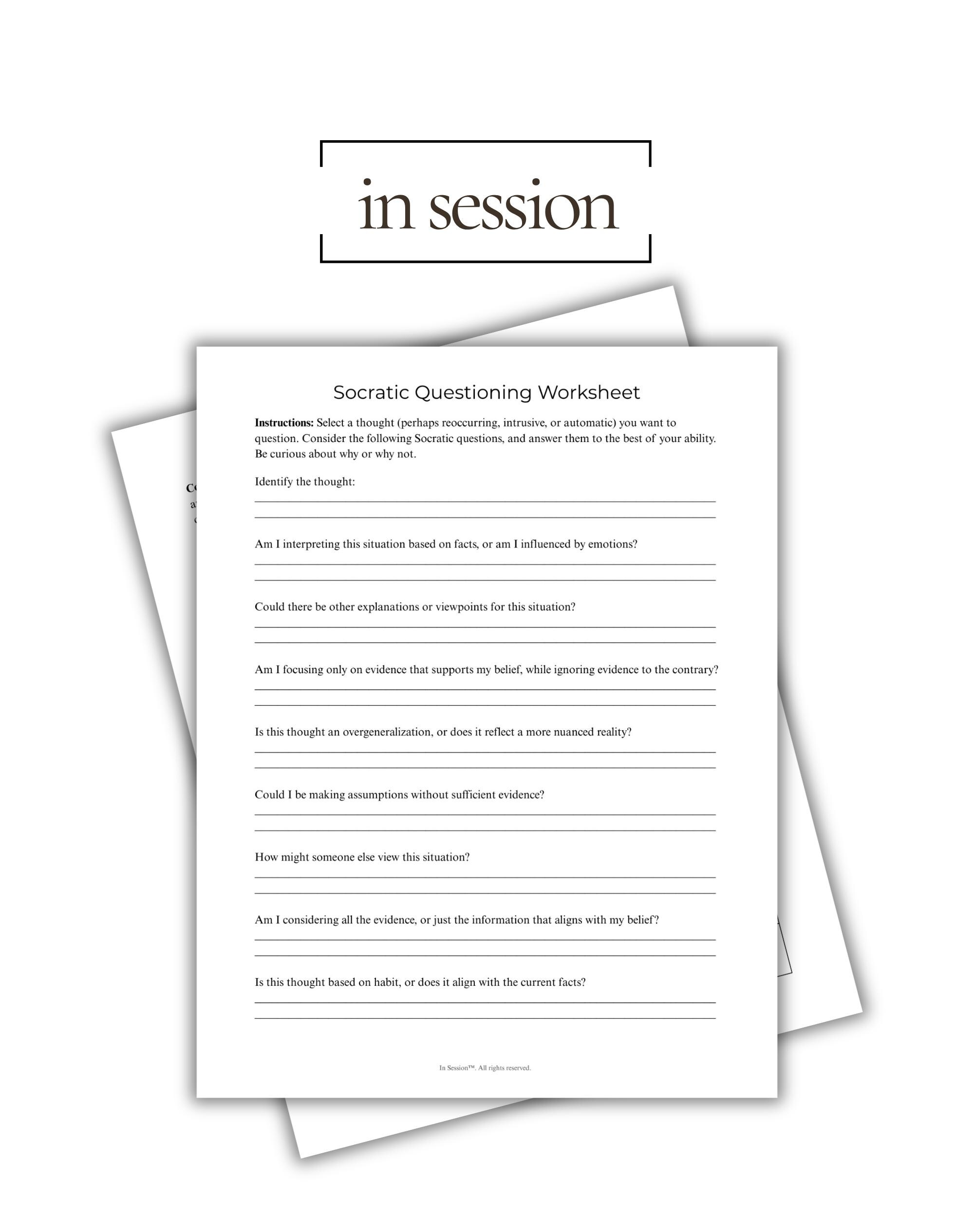 Socratic Questioning Worksheet CBT Therapy Printable Cognitive ...