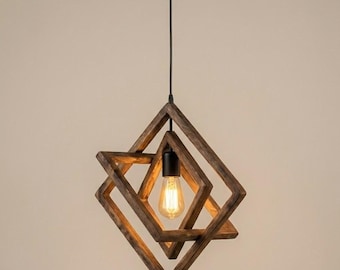 Handmade Wooden Chandelier, Pine Wood Pendant Light, Modern Rustic Home Decor