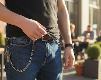 Portafoglio e portachiavi da uomo in stile punk con teschio, catena per jeans, argento, streetwear hip hop gotico, regalo per lui, realizzato in lega metallica resistente