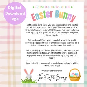 Easter Bunny Letter Printable | From the Desk of the Easter Bunny | Easter Bunny Note| Easter Basket Insert | Kids Easter Printable
