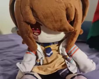 Anime Plush Doll Brown Hair Red Eyes – Soft Kawaii Character Toy 25cm