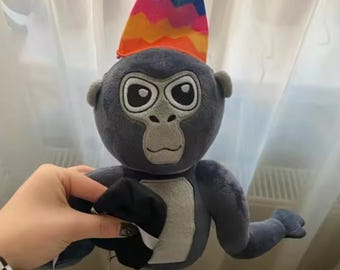 Monkey Plush Toy with Rainbow Party Hat – Soft Stuffed Animal for Nursery Decor