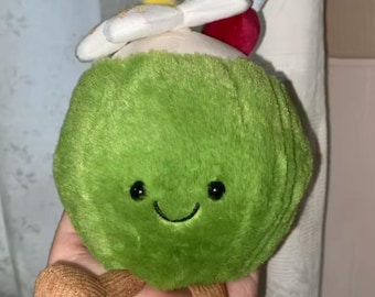 Avocado Smoothie Plush Toy | Kawaii Green Drink Stuffed Animal, Cherry Flower Straw Decor