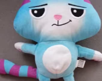 Blue Cat Plush Toy – Soft Kitty Doll with Pink Stripes, 25cm