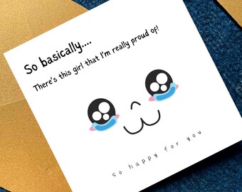 Linda tarjeta "Orgullosa de ti" imprimible, tarjeta de graduación kawaii para ella, tarjeta "Muy orgullosa de esta chica", regalo para nuevo trabajo, ¡Bien hecho!, descarga digital