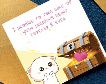 Romantic Anniversary Card Printable Cute Cat Valentine Card Love Promise Greeting Card for Boyfriend Girlfriend Digital Download Square Card