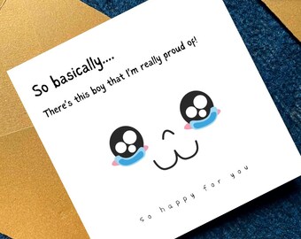 Linda tarjeta "Orgulloso de ti" imprimible, tarjeta de graduación kawaii para él, tarjeta "Muy orgulloso de este chico", regalo para nuevo trabajo, ¡Bien hecho!, descarga digital